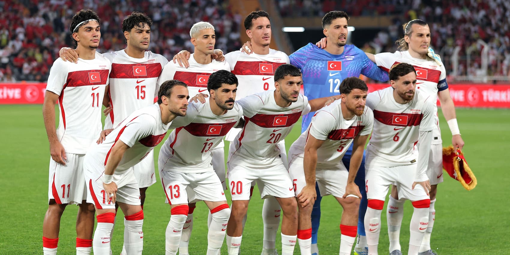 Turkey men's national football team pose for a team photo before their game with Macedonia