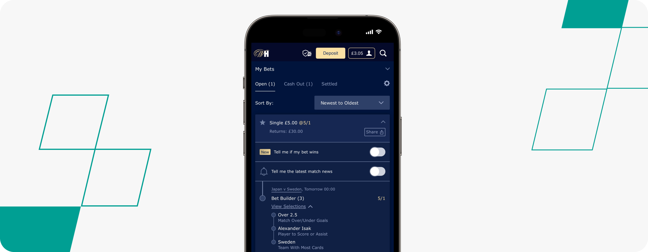 William Hill BetSlip Japan vs Sweden Bet Builder 25 June 2026