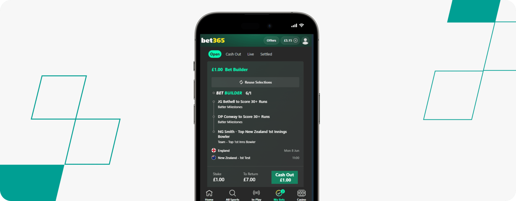 bet365 betslip 1st Test Eng vs New Zealand June 2026