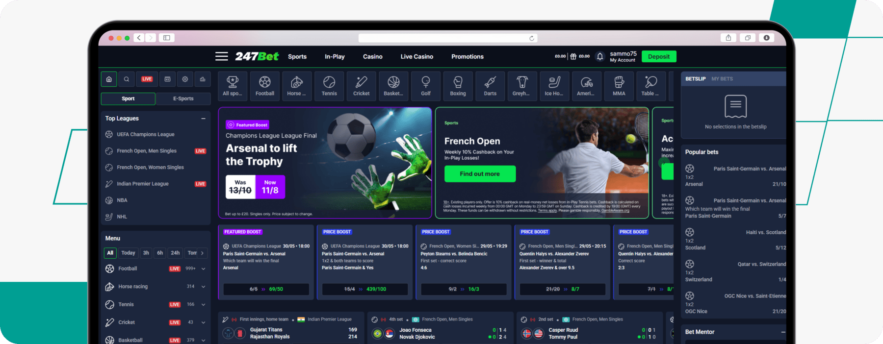 screenshot of 247bet sportsbook main page