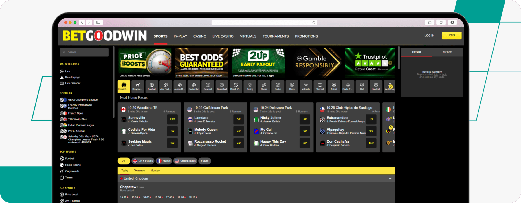 screenshot of betgoodwin sportsbook main page