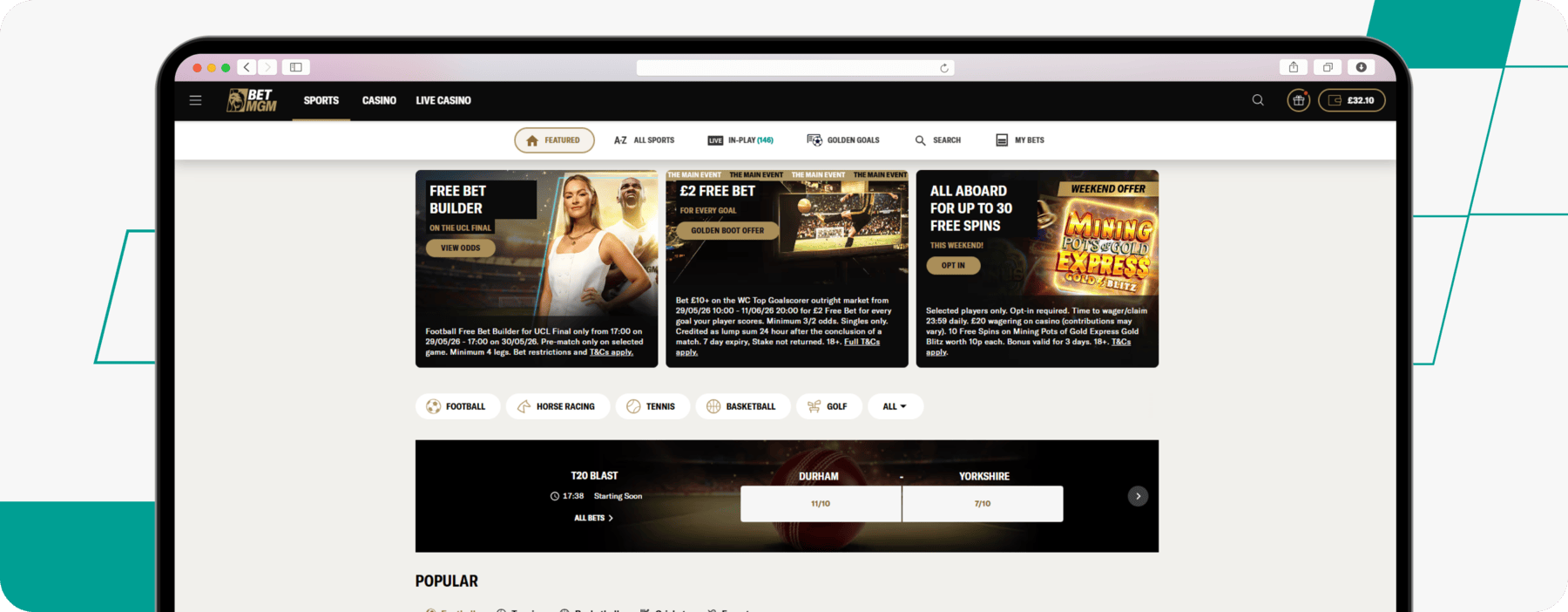 screenshot of betmgm sportsbook main page