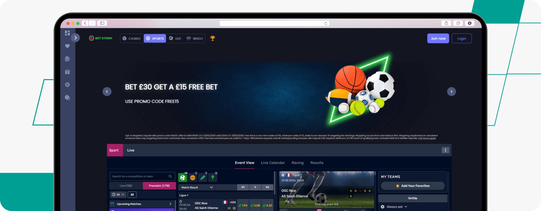 screenshot of betstorm sportsbook main page