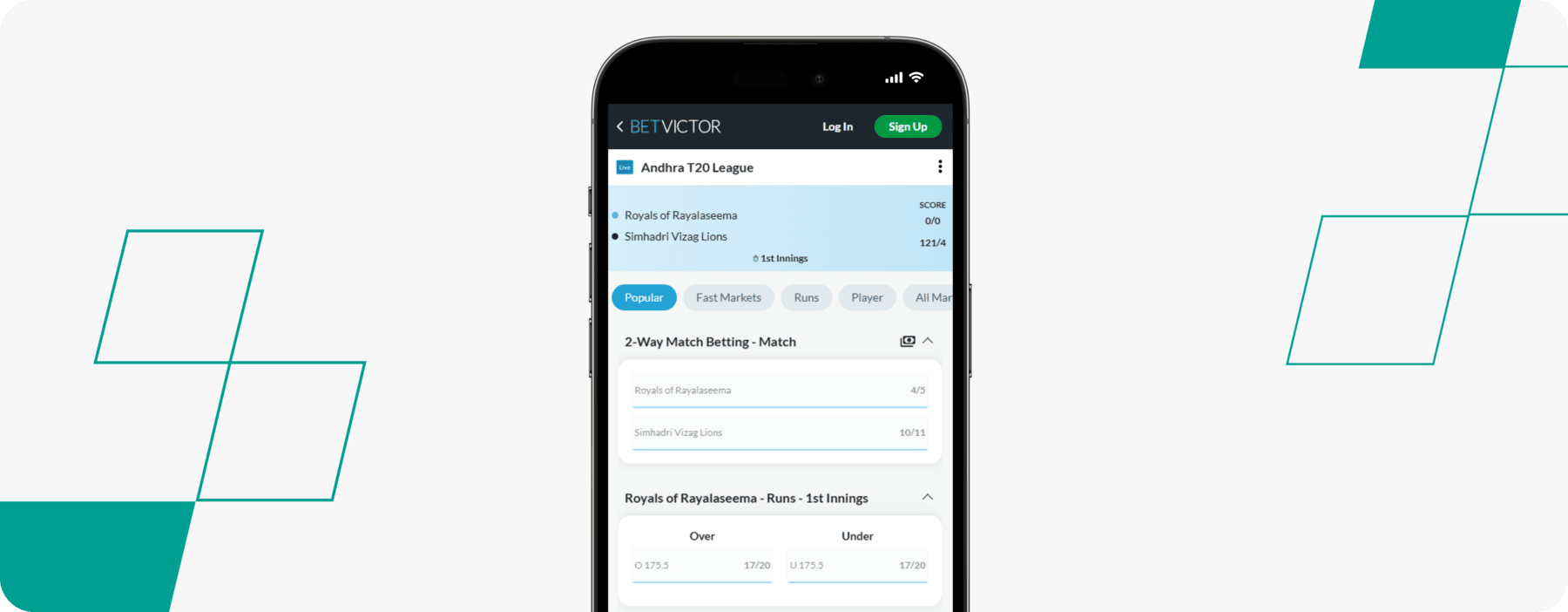 screenshot of betvictor app cricket odds