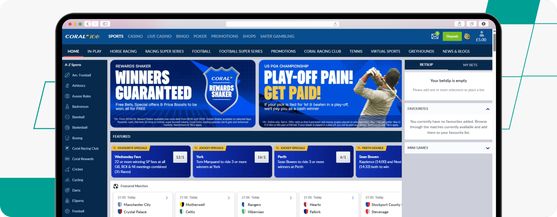 screenshot of coral sportsbook