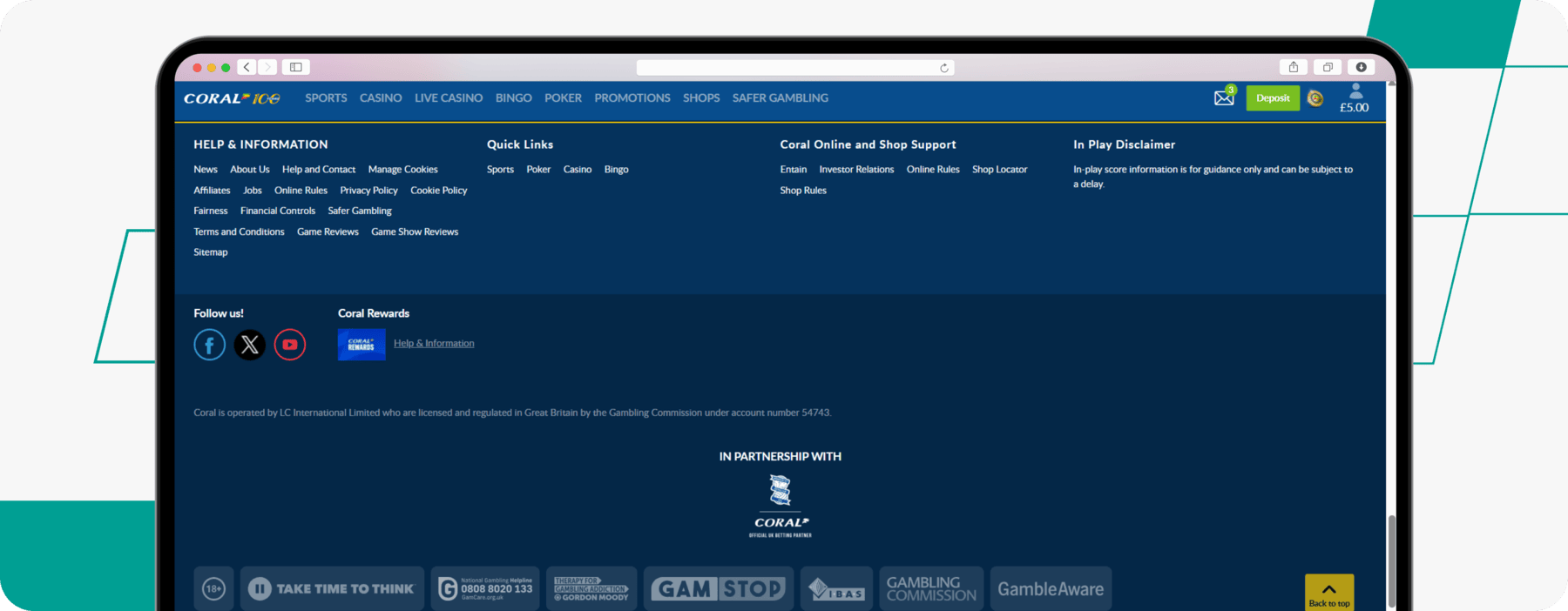 screenshot of coral website footer