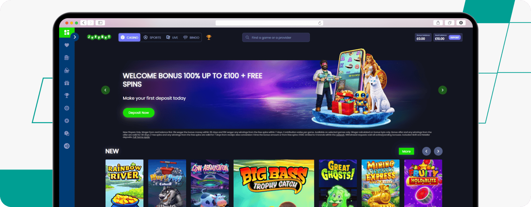 screenshot of jeffbet casino homepage