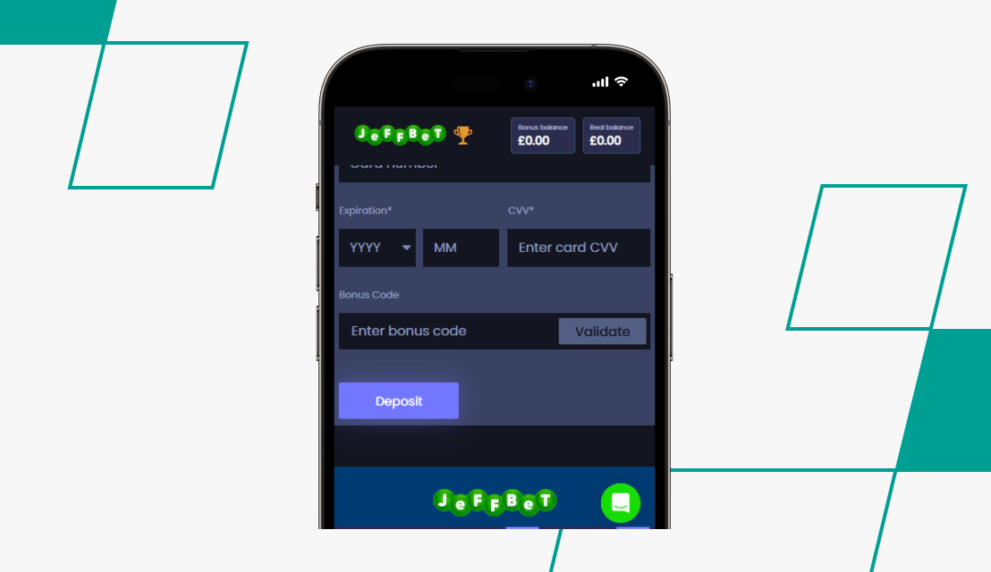screenshot of jeffbet deposit step 2