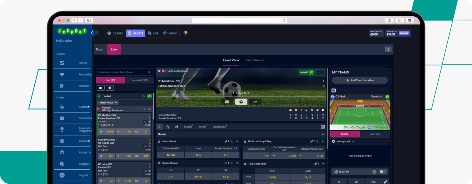 screenshot of jeffbet live betting
