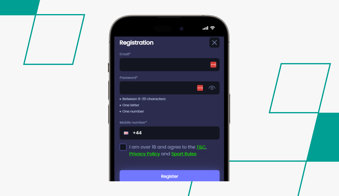 screenshot of jeffbet registration step 1