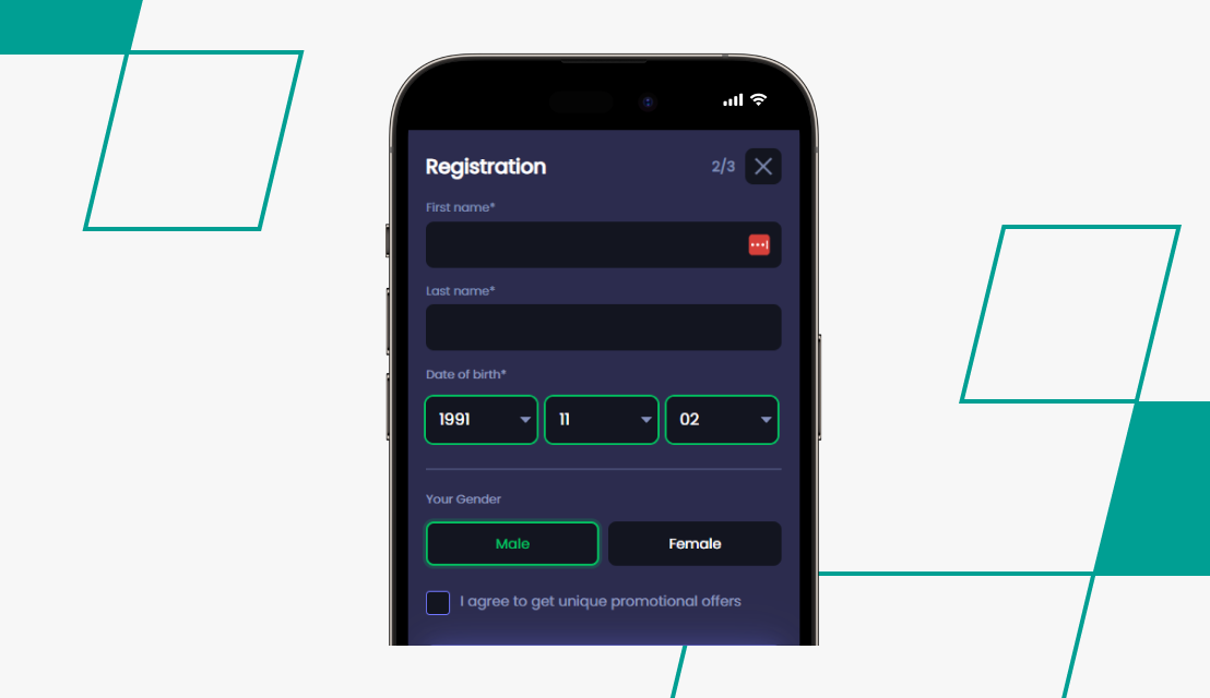 screenshot of jeffbet registration step 2