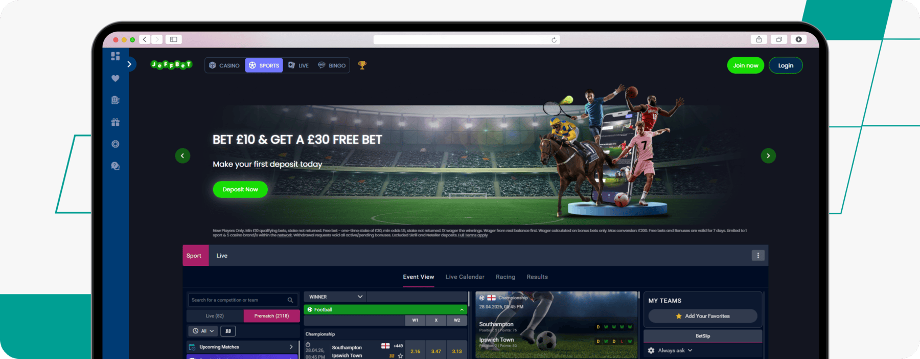 screenshot of jeffbet's sports welcome offer
