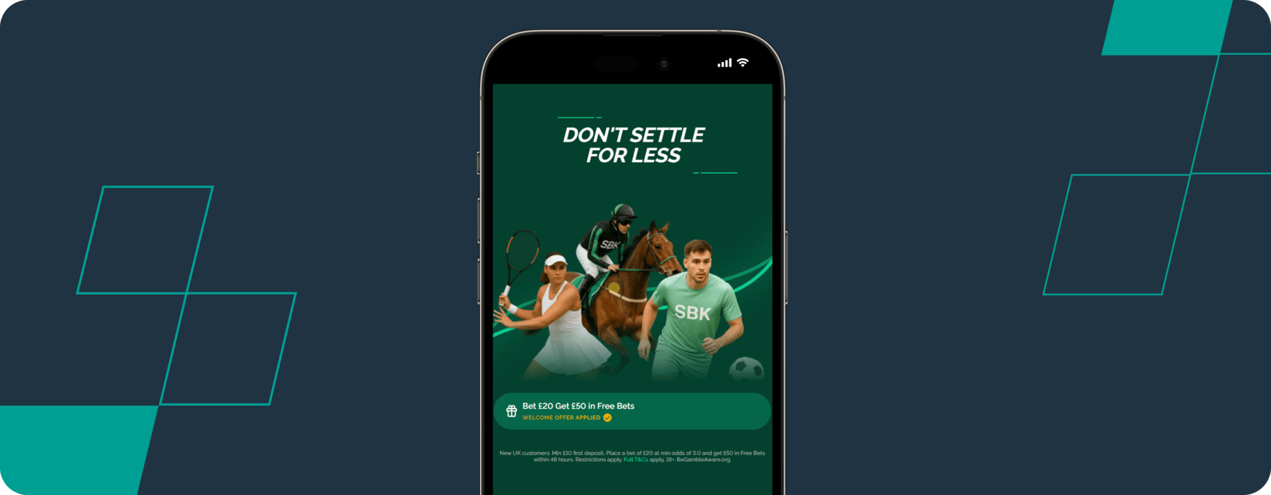 screenshot of sbk bet 20 get 50 welcome offer