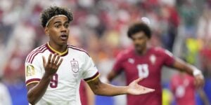 Lamine Yamal playing for Spain at the 2026 World Cup