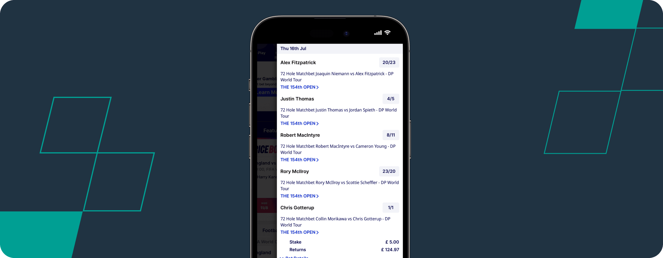 My Betfred betslip for the 2026 The Open Championship