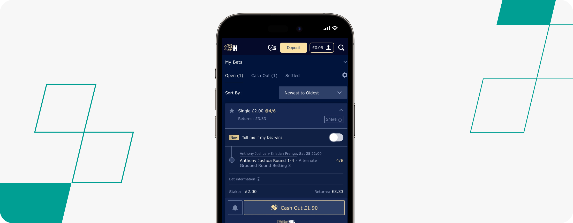 William Hill Betslip Anthony Joshua vs Kristian Prenga Saturday 25 July 2026