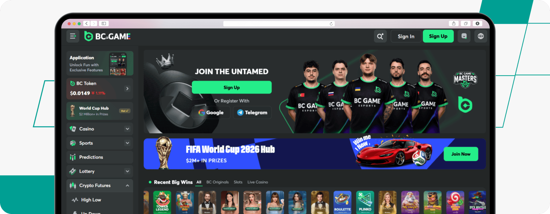 screenshot of bc.game homepage