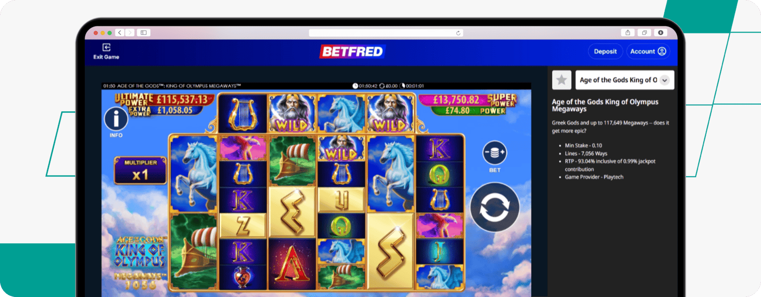 screenshot of betfred age of the gods megaways slot