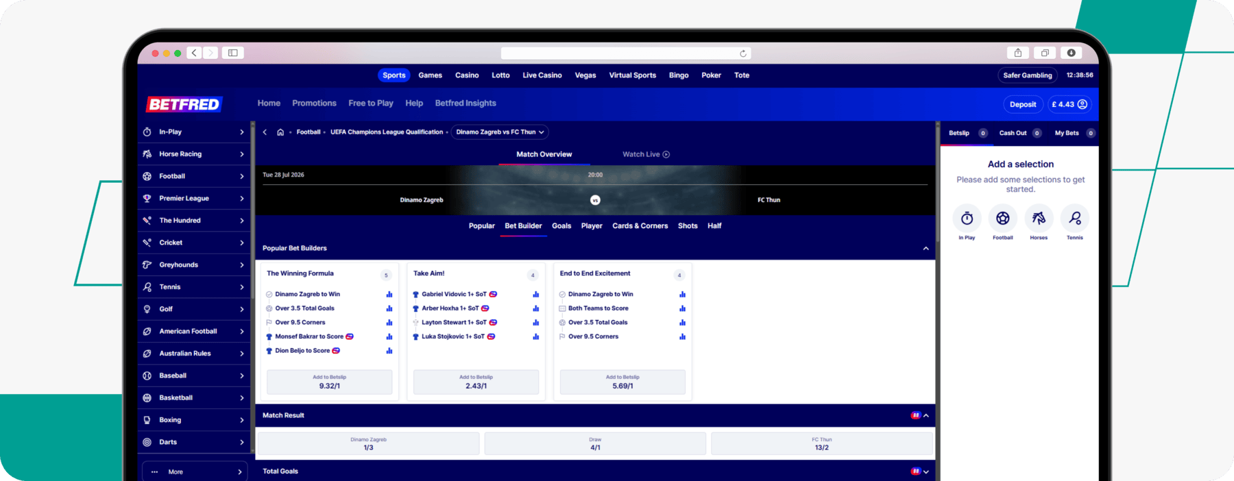 screenshot of betfred football bet builders