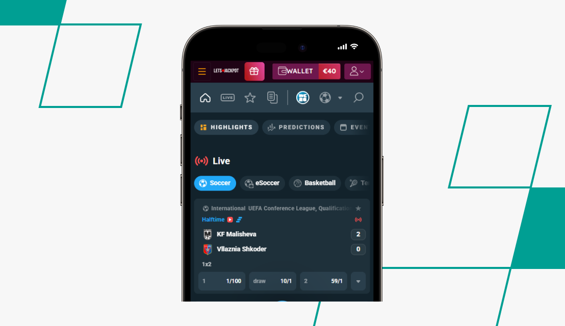 screenshot of letsjackpot sportsbook