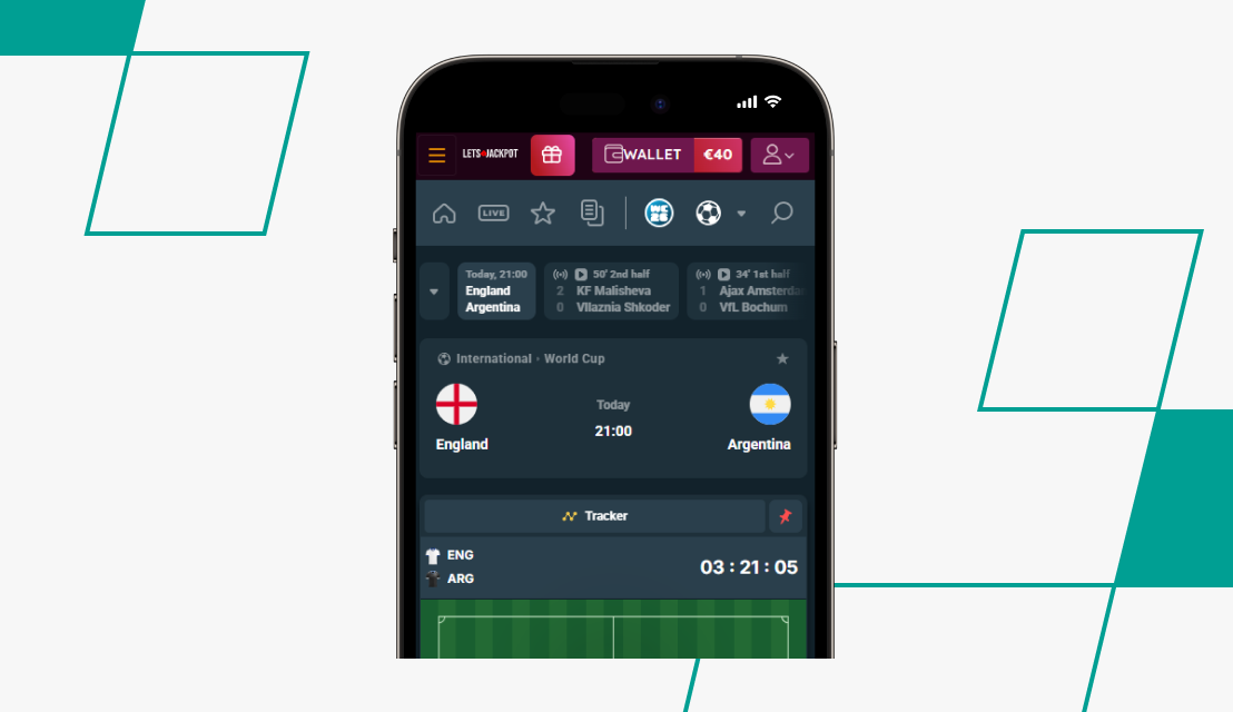 screenshot of letsjackpot england vs argentina world cup match page