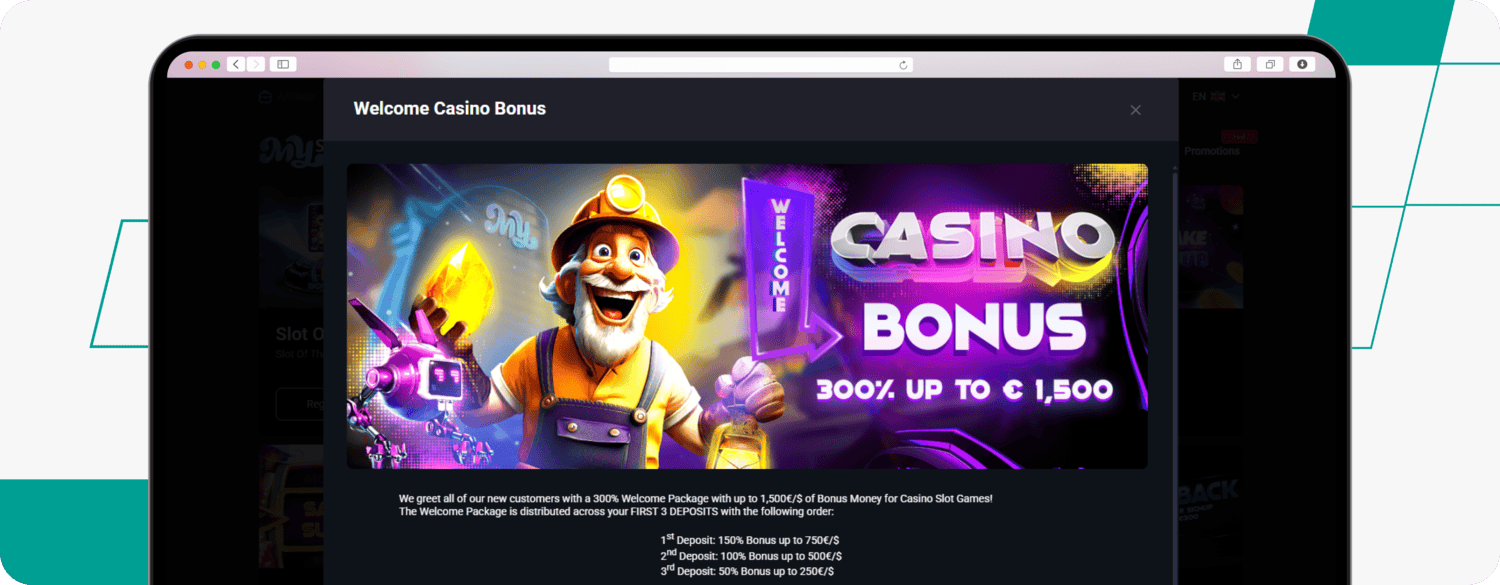 screenshot of mystake casino welcome offer