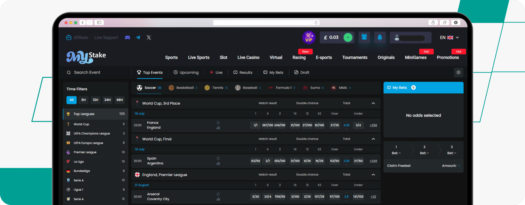 screenshot of mystake sportsbook