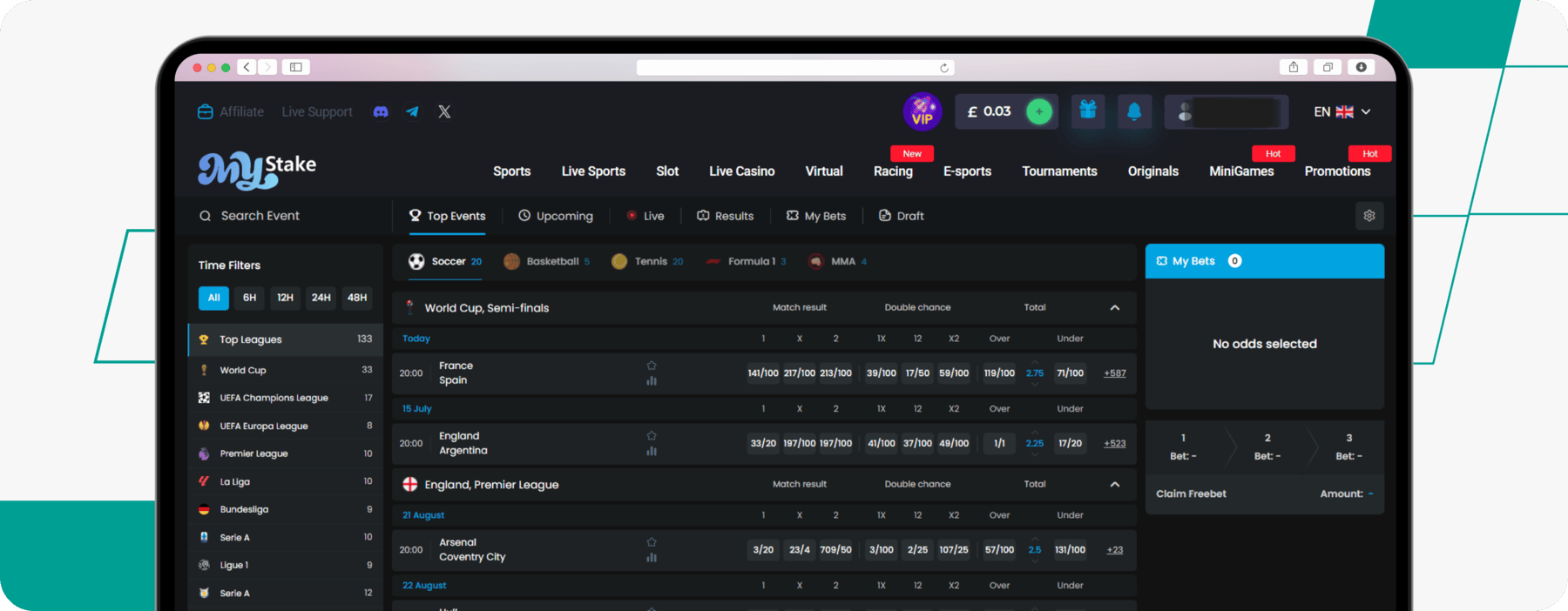 screenshot of mystake sportsbook