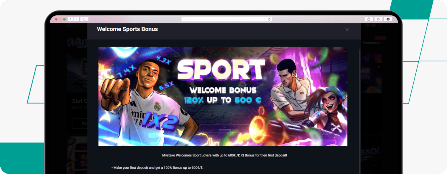 screenshot of mystake sports welcome offer