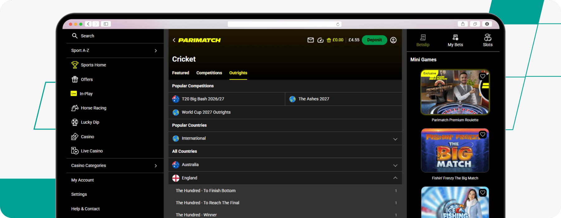 screenshot of parimatch cricket outright odds