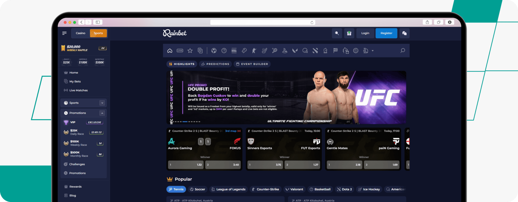 screenshot of rainbet sportsbook