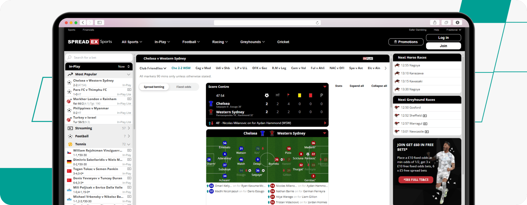 screenshot of spreadex football live betting