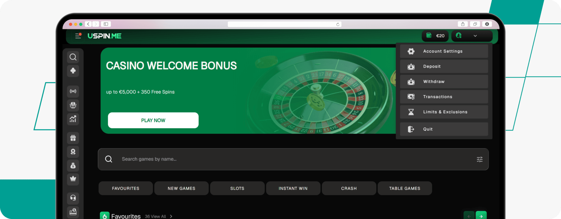 screenshot of uspin withdrawal menu selection