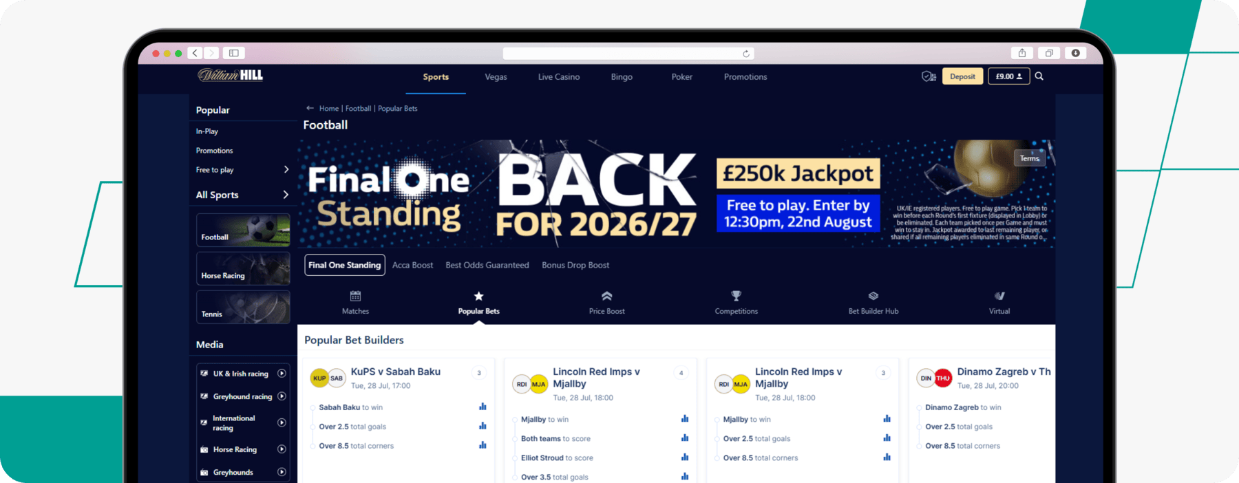 screenshot of william hill football betting page