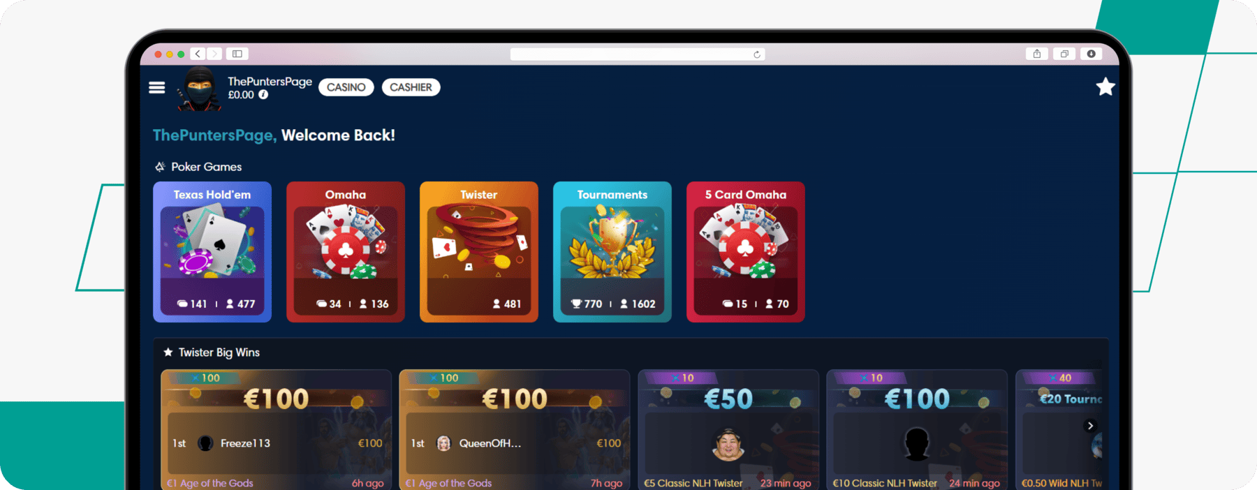 screenshot of william hill poker site
