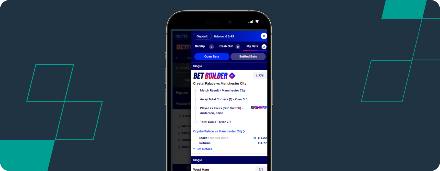 Betfred betslip 1130 BST 26th August 2026 Palace vs Man City.