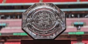 The FA Community Shield trophy paraded before the 2026 final between Arsenal and Manchester City