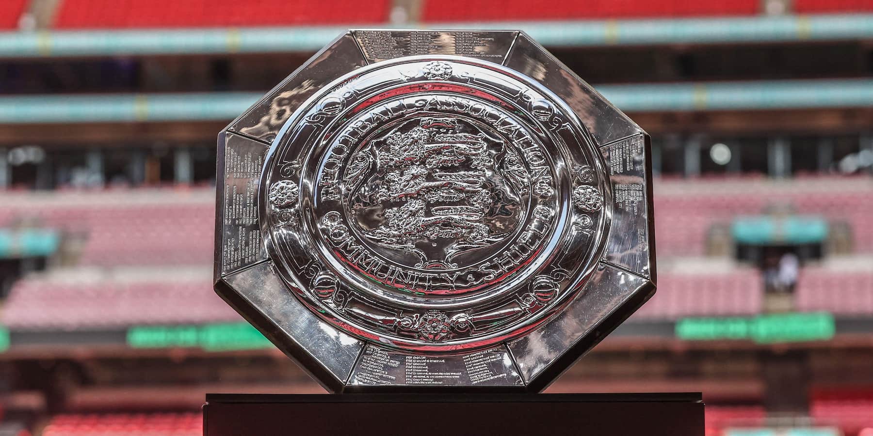 The FA Community Shield trophy paraded before the 2026 final between Arsenal and Manchester City