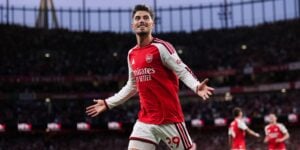 Kai Havertz celebrates scoring a goal for Arsenal at the Emirates