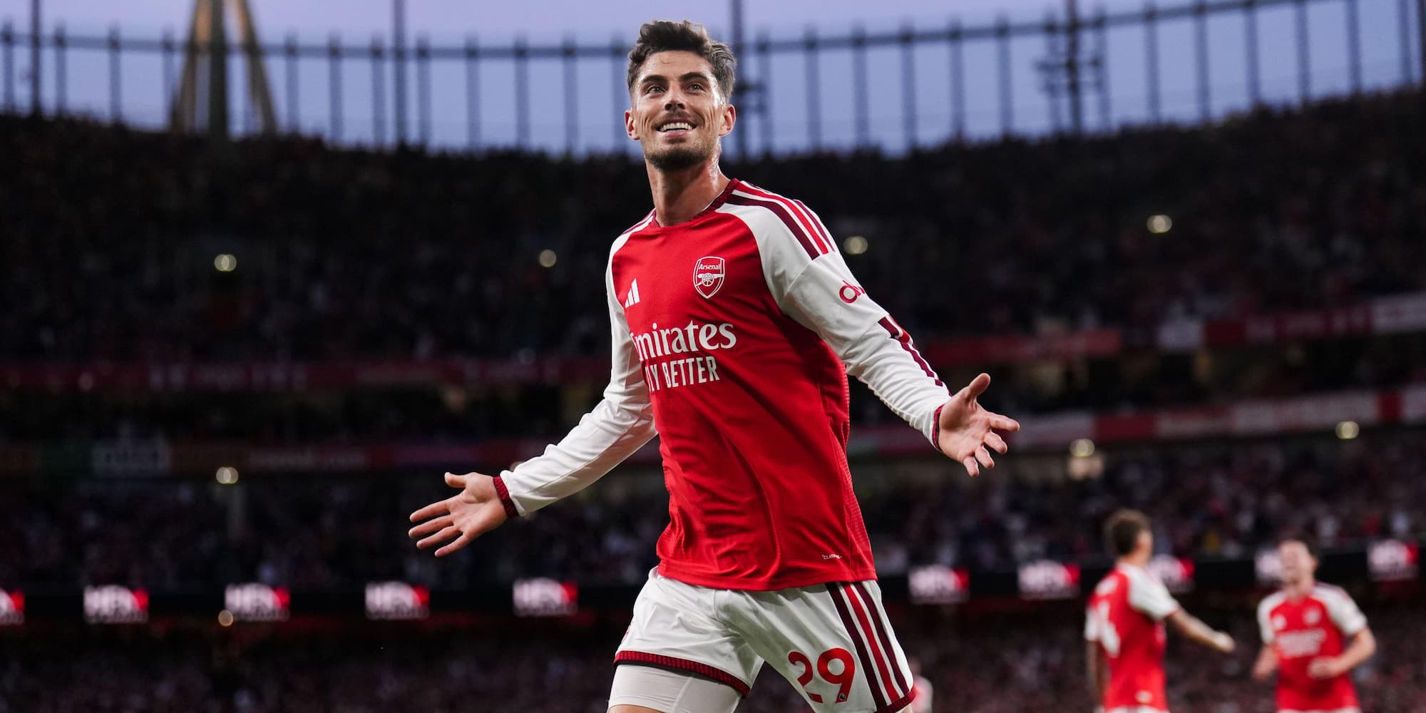 Kai Havertz celebrates scoring a goal for Arsenal at the Emirates