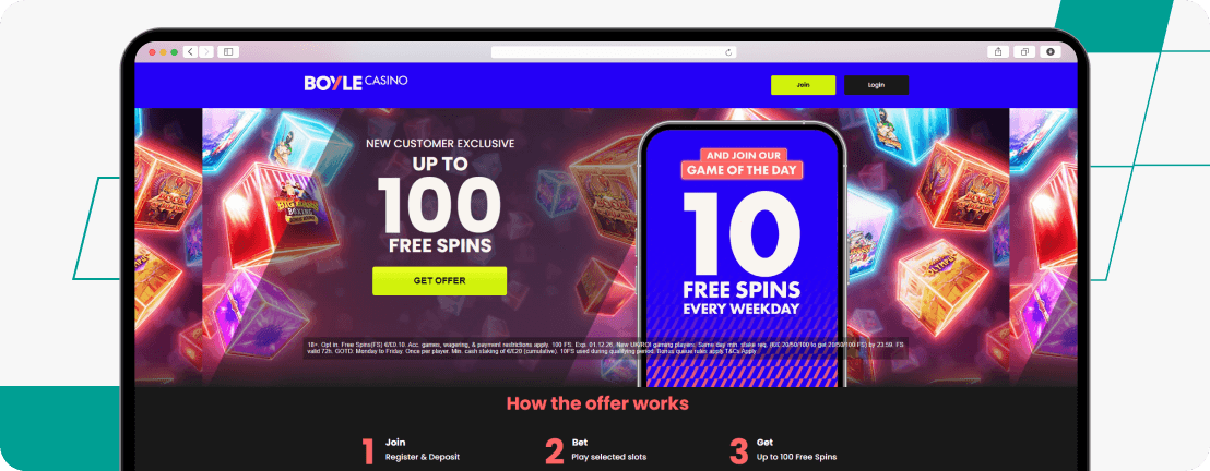 boylesports casino welcome offer 100 spins