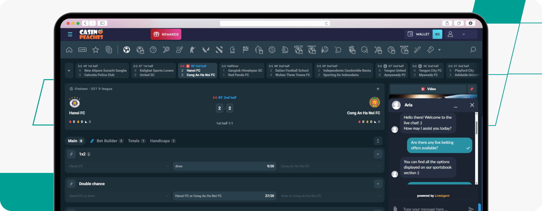 screenshot of casino peaches customer support live chat
