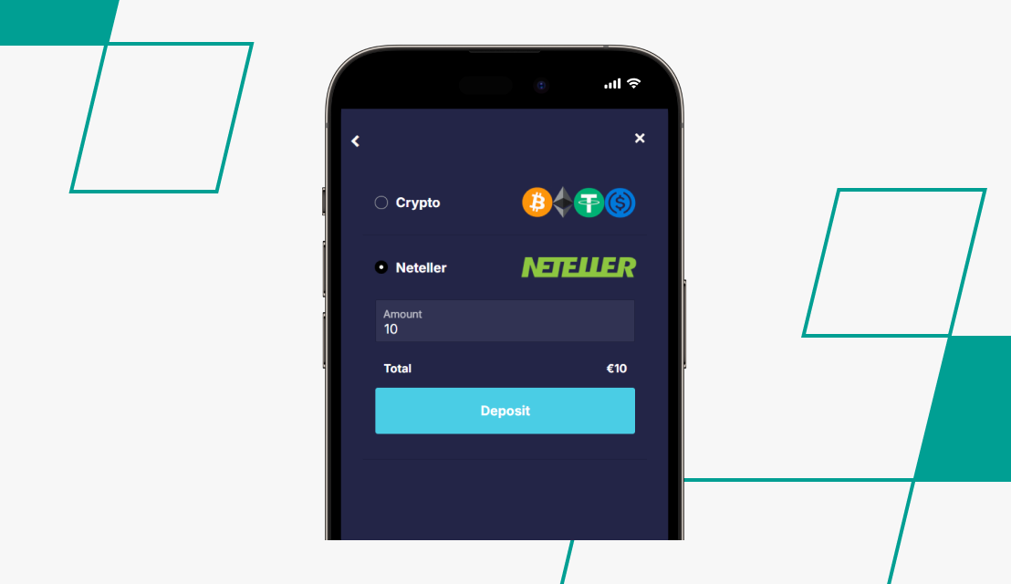 screenshot of casino peaches payment method selection