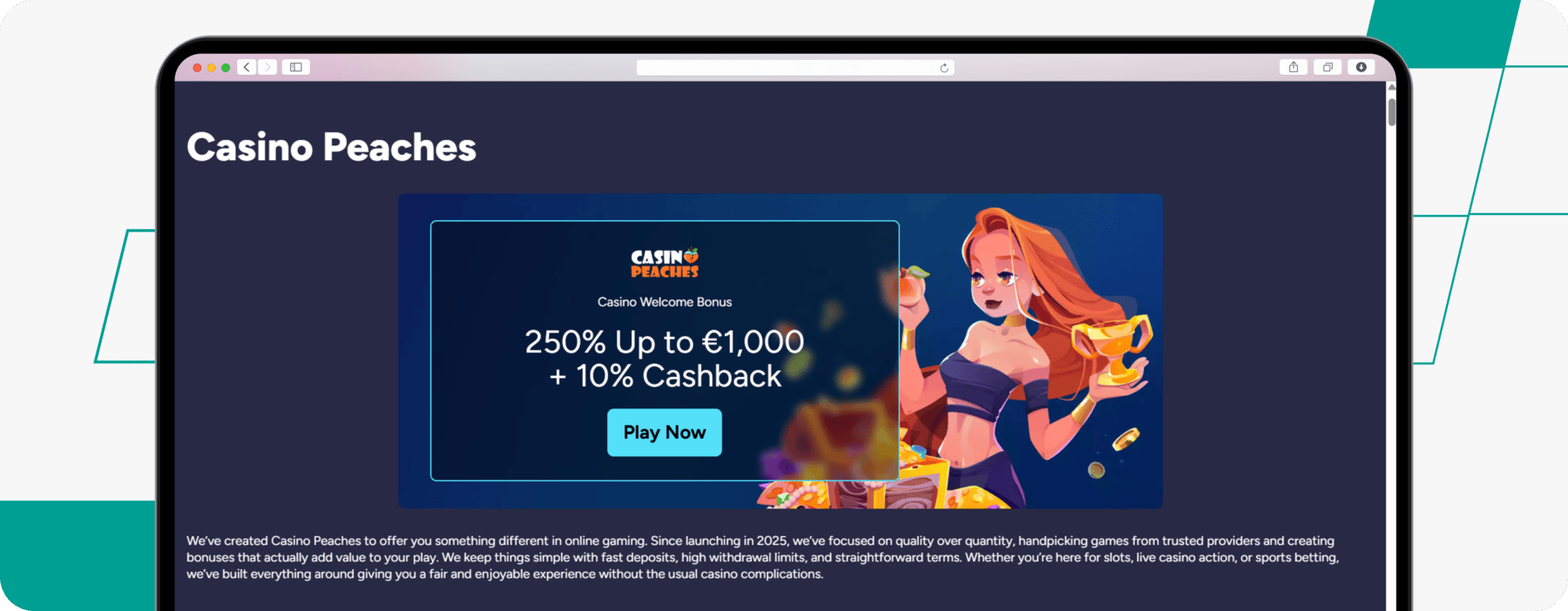 screenshot of casino peaches welcome offer