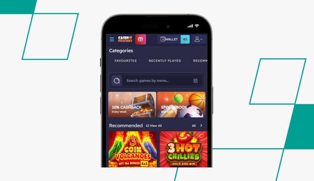 screenshot of casino peaches homepage