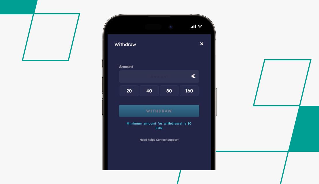 screenshot of casino peaches withdrawal page