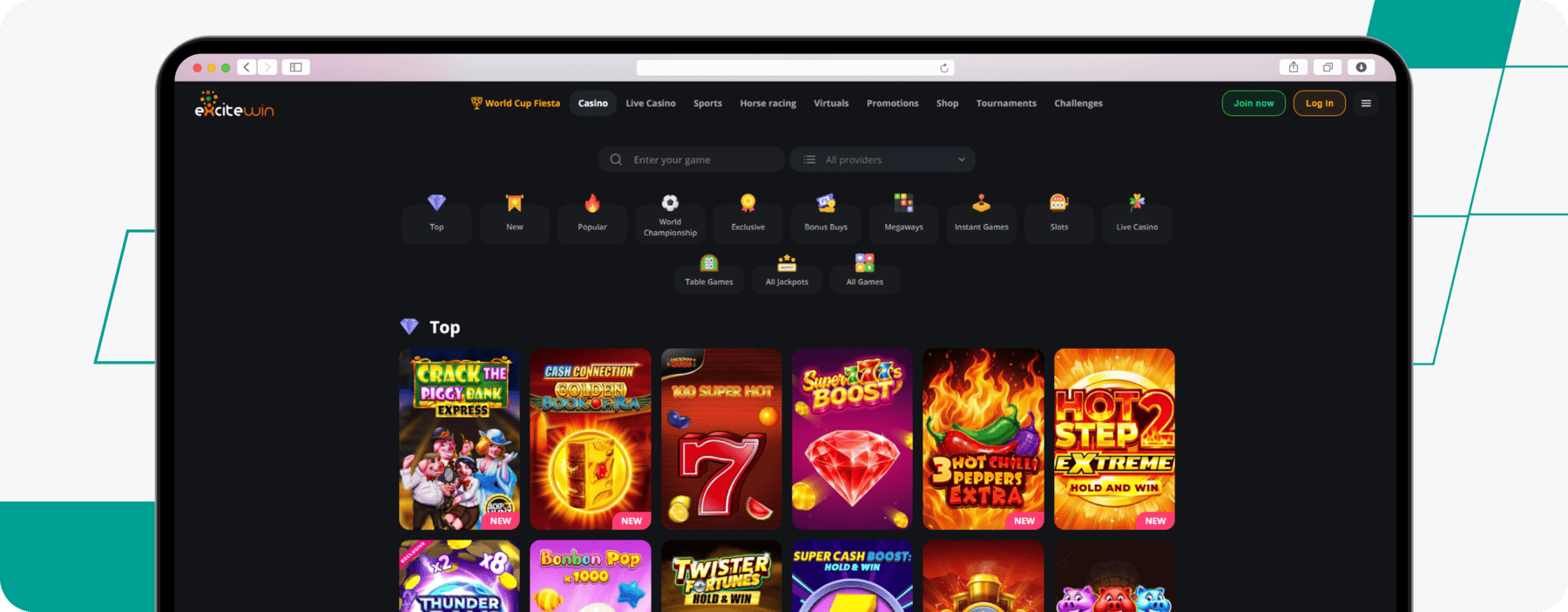 screenshot of excitewin casino homepage