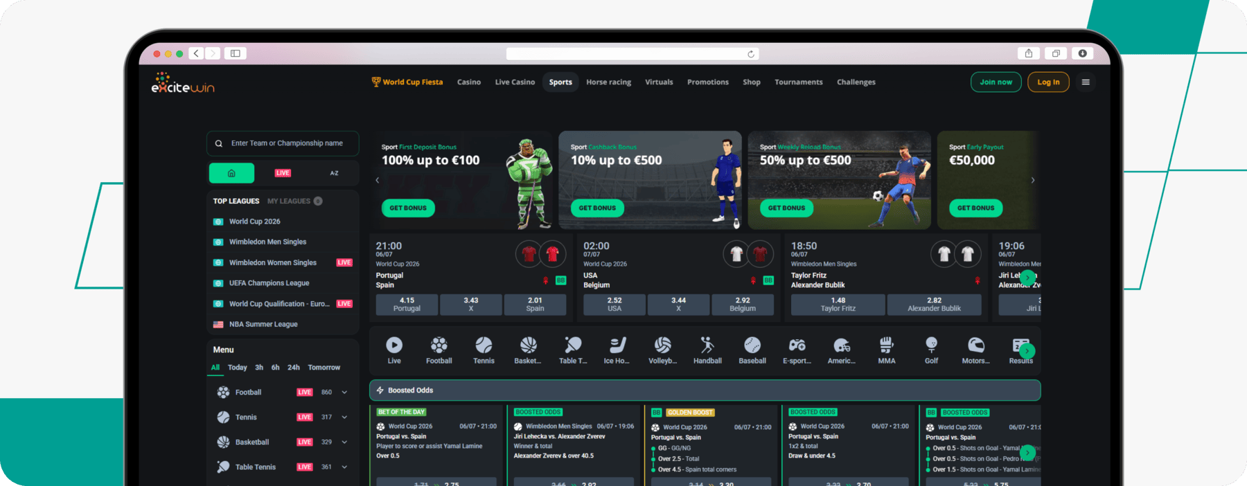 screenshot of excitewin homepage