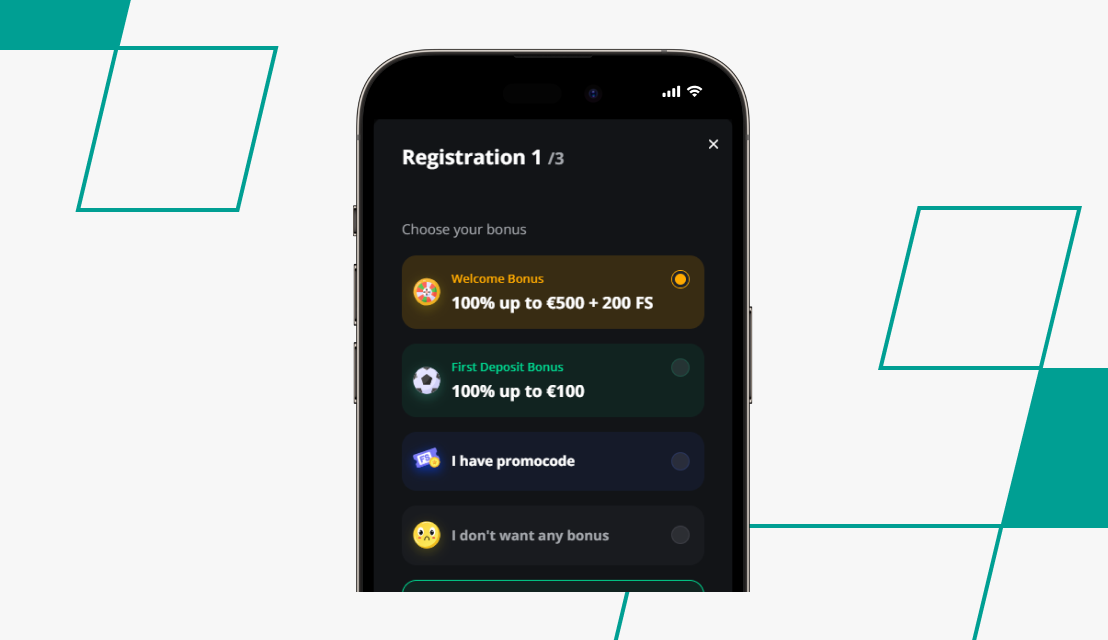 screenshot of excitewin sign up step 2