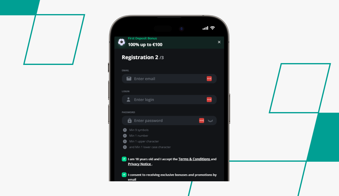 screenshot of excitewin sign up step 3
